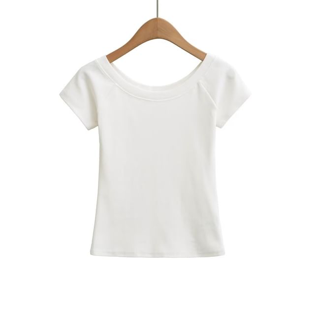 Off-Shoulder Slim Fit Short Sleeve Crop Tee