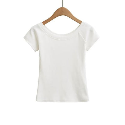 Off-Shoulder Slim Fit Short Sleeve Crop Tee