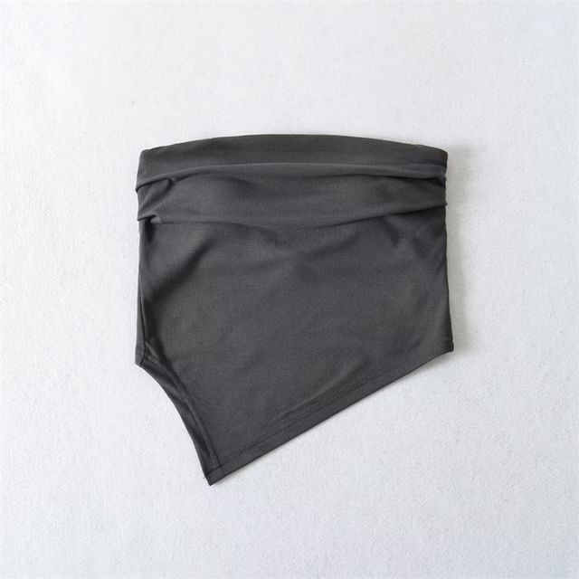 Asymmetrical Padded Ruched Crop Tube Top