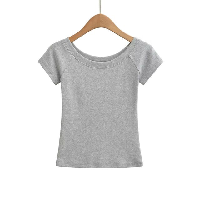 Off-Shoulder Slim Fit Short Sleeve Crop Tee