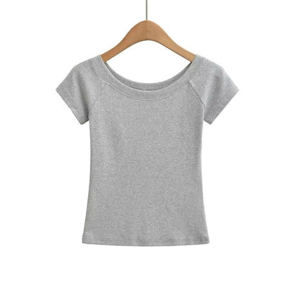 Off-Shoulder Slim Fit Short Sleeve Crop Tee