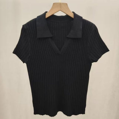 Short Sleeve Knit Polo Top