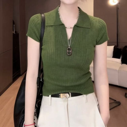 Short Sleeve Knit Polo Top