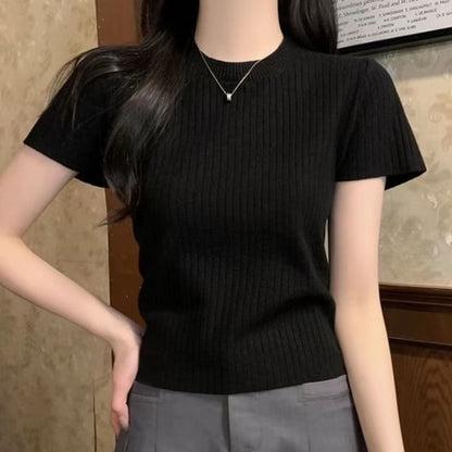 Crewneck Knit Crop Top