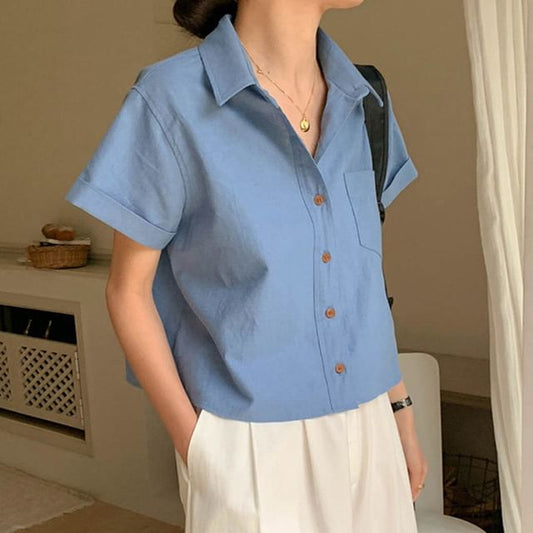Collared Plain Short Sleeve Shirt