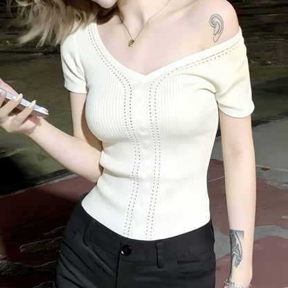 Off Shoulder Knit Top with Short Sleeves
