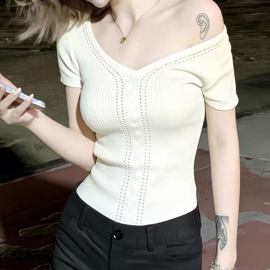 Off Shoulder Knit Top with Short Sleeves