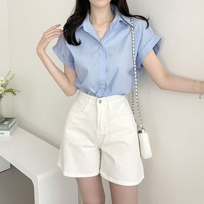 Collared Button Down Shirt with Short Sleeves