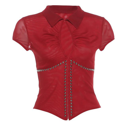 Cutout Crop Top and Faux Leather Mini Skirt Set