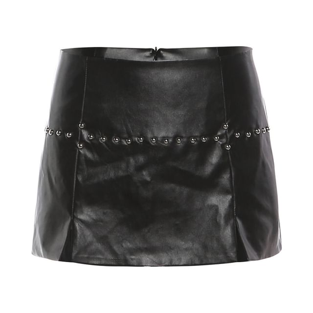 Cutout Crop Top and Faux Leather Mini Skirt Set