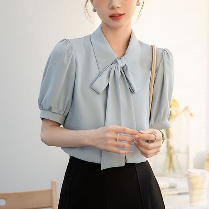 Bow-Front Puff Sleeve Blouse