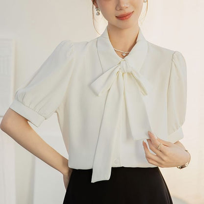 Bow-Front Puff Sleeve Blouse