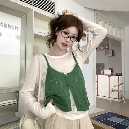 Layered Knit Camisole & Long Sleeve Tee Set