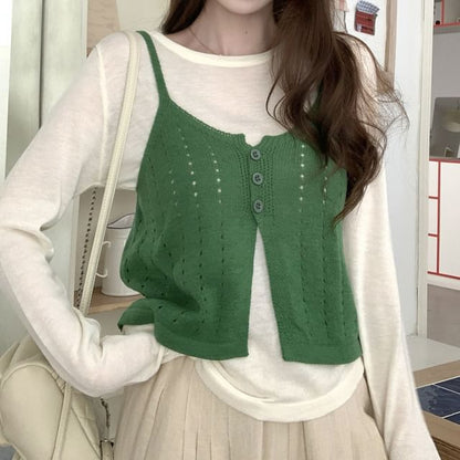 Layered Knit Camisole & Long Sleeve Tee Set