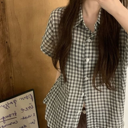 Short Sleeve Plaid Slim-Fit Shirt