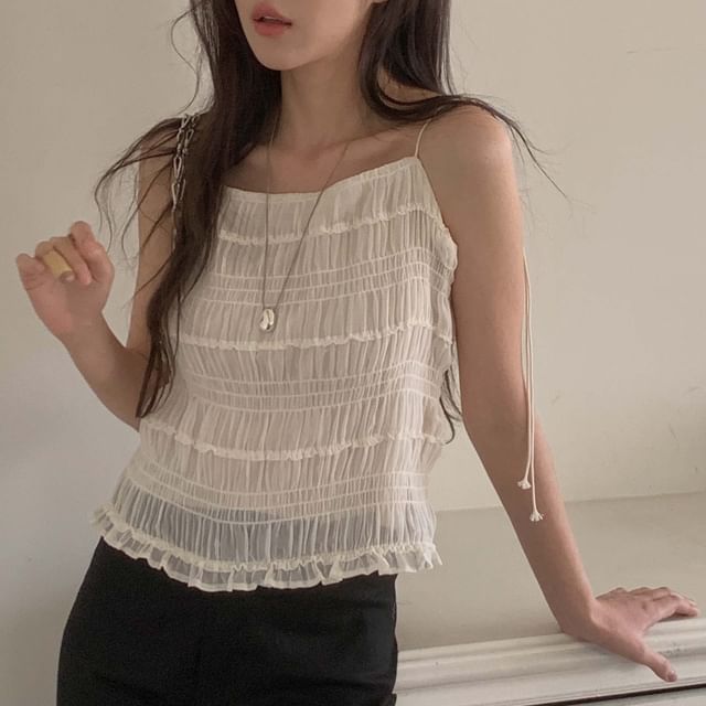 Plain Textured Ruffled Hem Camisole Top