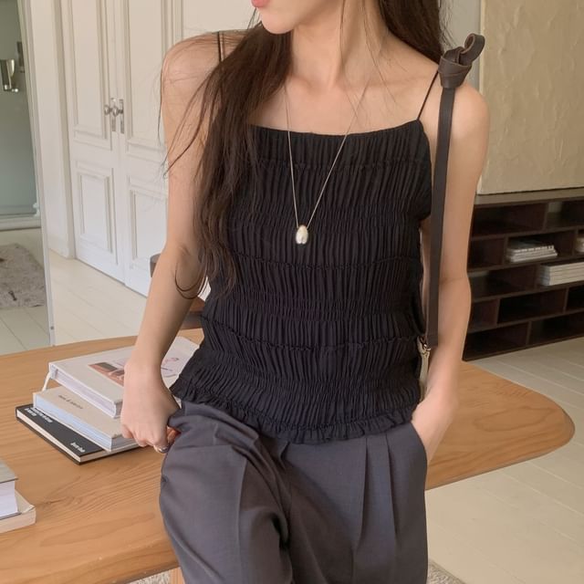 Plain Textured Ruffled Hem Camisole Top