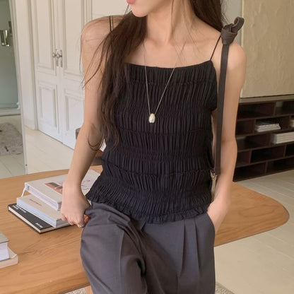 Plain Textured Ruffled Hem Camisole Top