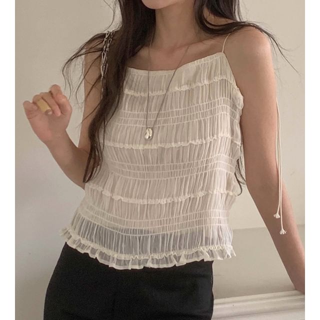 Plain Textured Ruffled Hem Camisole Top