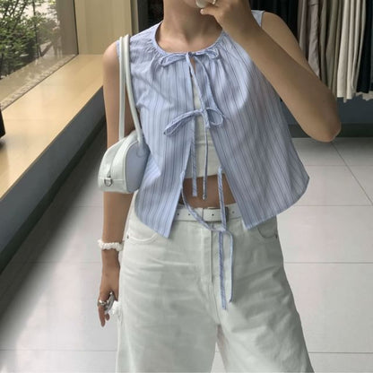 Striped Tie-Front Slim-Fit Tank Top