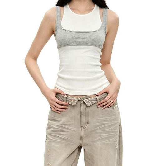 Set: Round Neck Tank Top & Square Neck Crop Tank Top