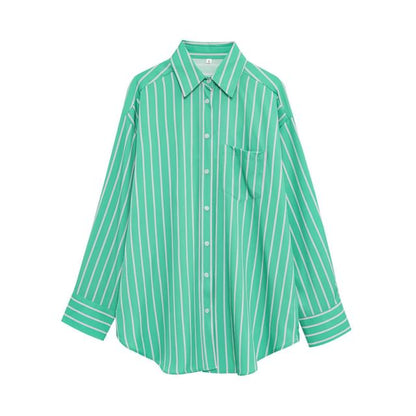 Long-Sleeve Striped Button-Up Oversized Shirt