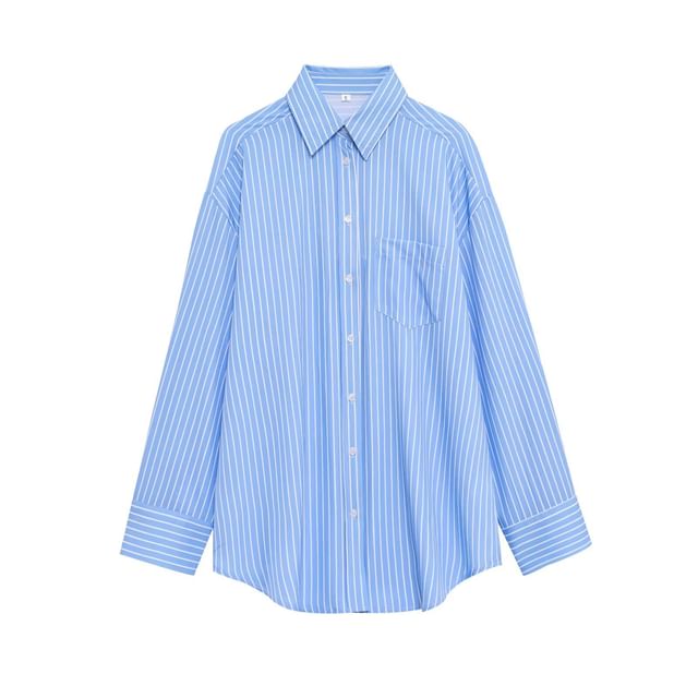 Long-Sleeve Striped Button-Up Oversized Shirt