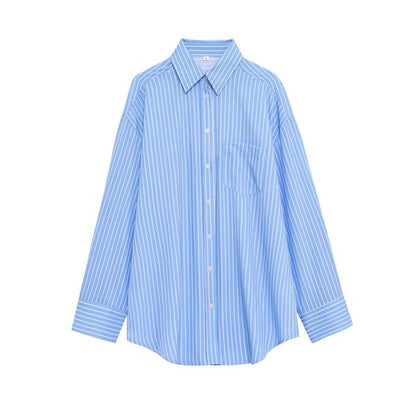 Long-Sleeve Striped Button-Up Oversized Shirt