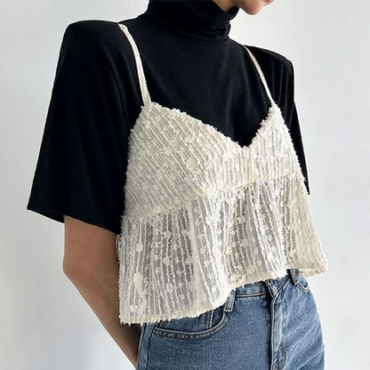 V-Neck Lace Crop Camisole Top