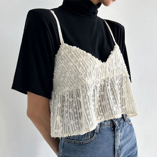 V-Neck Lace Crop Camisole Top