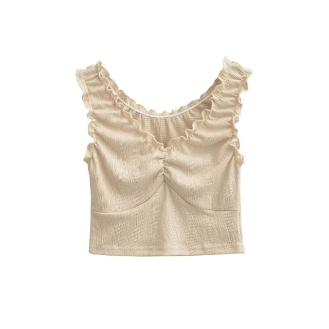 Ruffle Trim V-Neck Sleeveless Crop Top