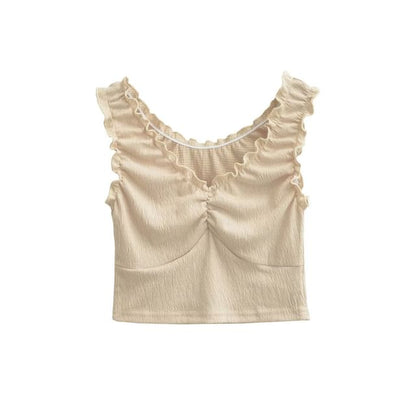 Ruffle Trim V-Neck Sleeveless Crop Top