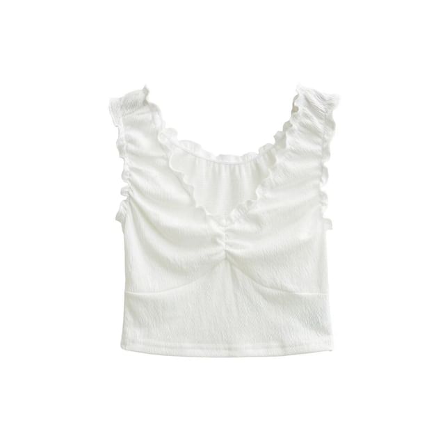 Ruffle Trim V-Neck Sleeveless Crop Top