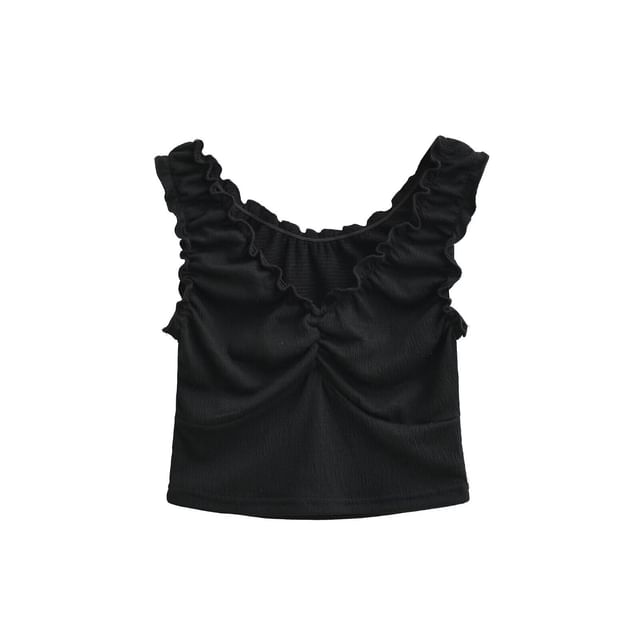 Ruffle Trim V-Neck Sleeveless Crop Top