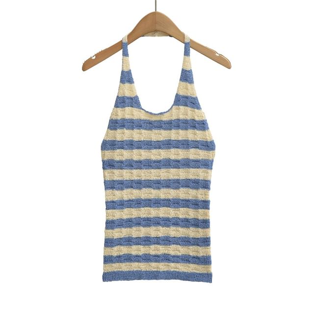Halter Striped Knit Top