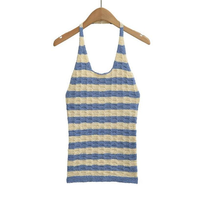 Halter Striped Knit Top