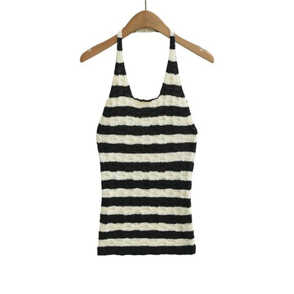 Halter Striped Knit Top