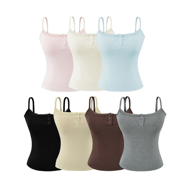 Lace Trim Padded Henley Camisole