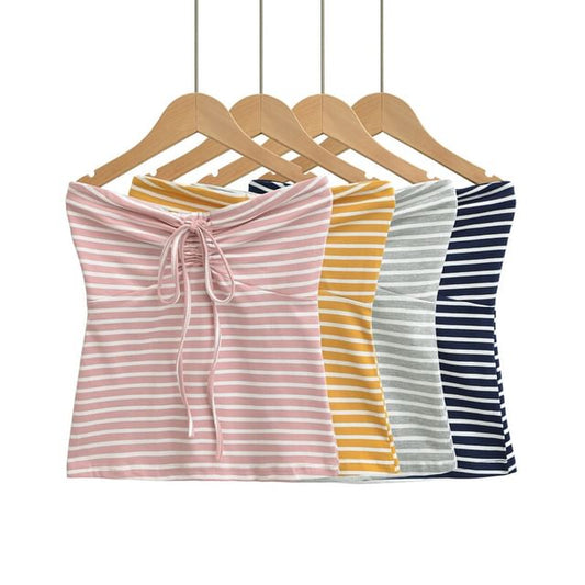 Striped Drawstring Tube Top
