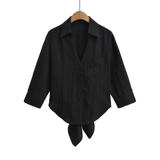 Tie Back V-Neck 3/4 Sleeve Shirt