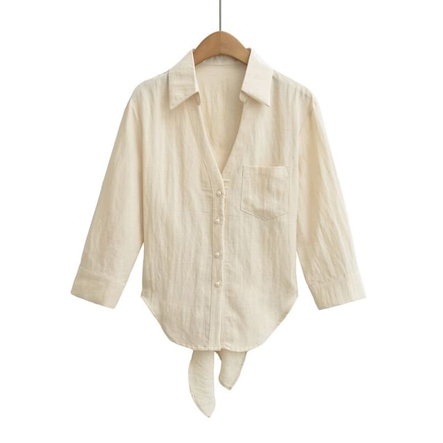 Tie Back V-Neck 3/4 Sleeve Shirt