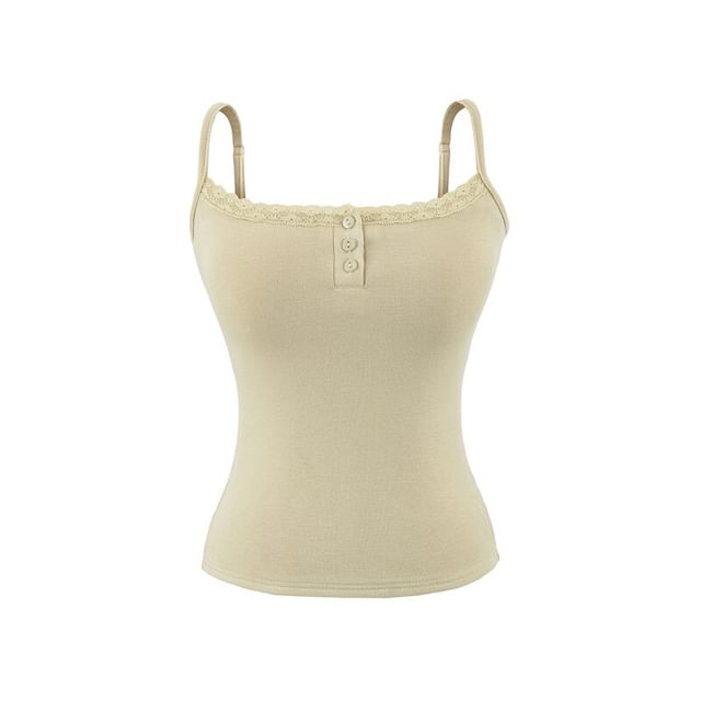 Lace Trim Padded Henley Camisole