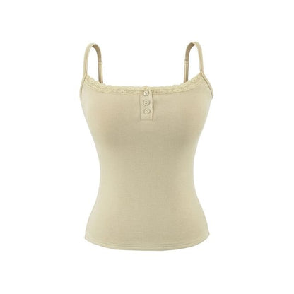 Lace Trim Padded Henley Camisole
