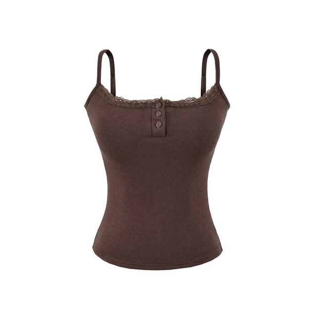 Lace Trim Padded Henley Camisole