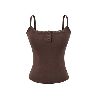 Lace Trim Padded Henley Camisole