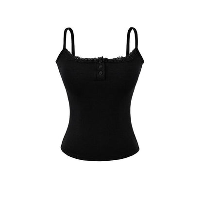 Lace Trim Padded Henley Camisole