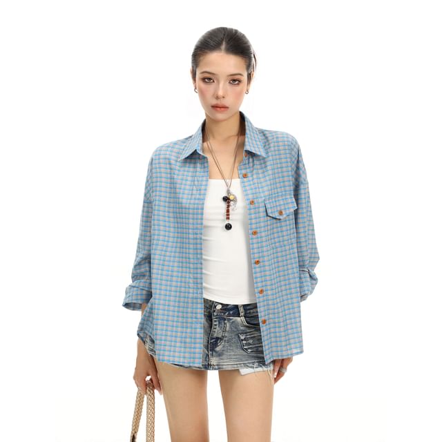 Long-Sleeve Plaid Button-Up Shirt