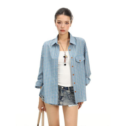 Long-Sleeve Plaid Button-Up Shirt