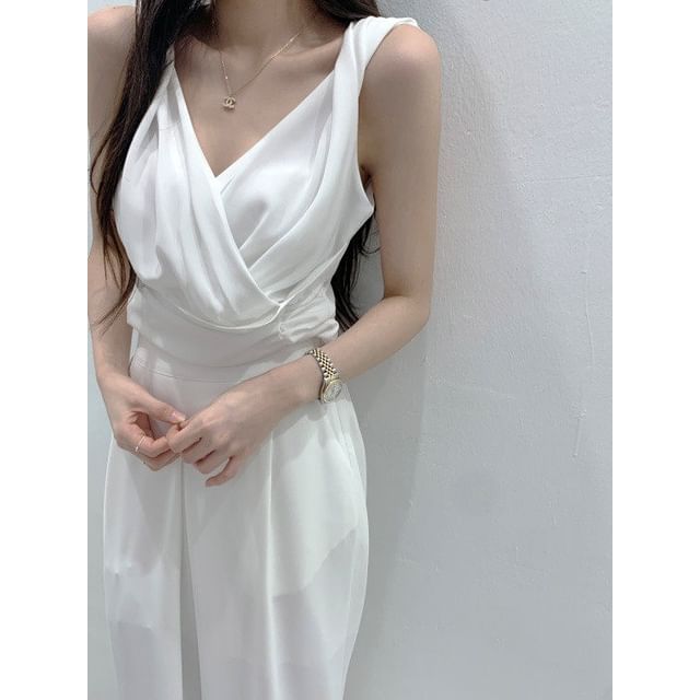 V-Neck Plain Ruched Cropped Tank Top
