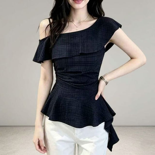 Short-Sleeve Cold Shoulder Ruffle Flowy Blouse